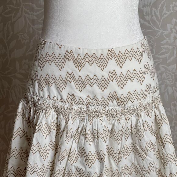 White & Gold Cotton Cottagecore Boho Glam Coastal Granddaughter Skirt Size S - Picture 2 of 8